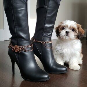 NEW Women Brown Metal Boot Chain 2PCS Bracelet Anklet Skeleton Skull Charm SET